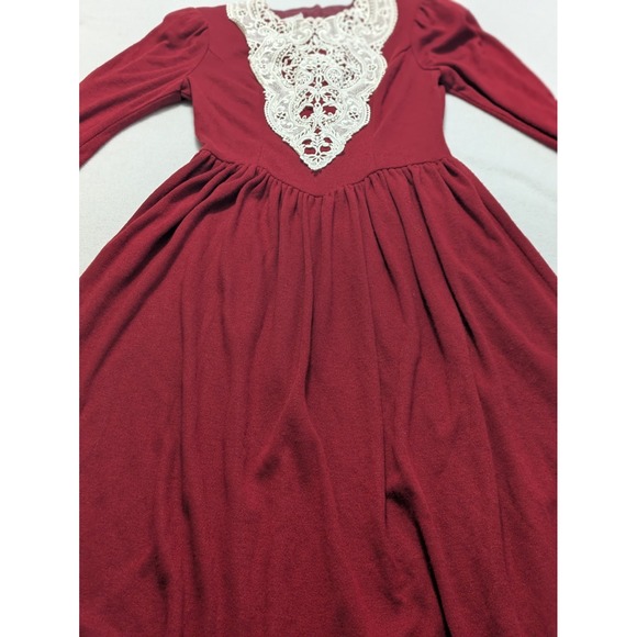 Vtg 1970s Gunne‎ Sax Dress Christmas Dark Red Size 3 Small Lace Modest Prairie - Picture 4 of 16